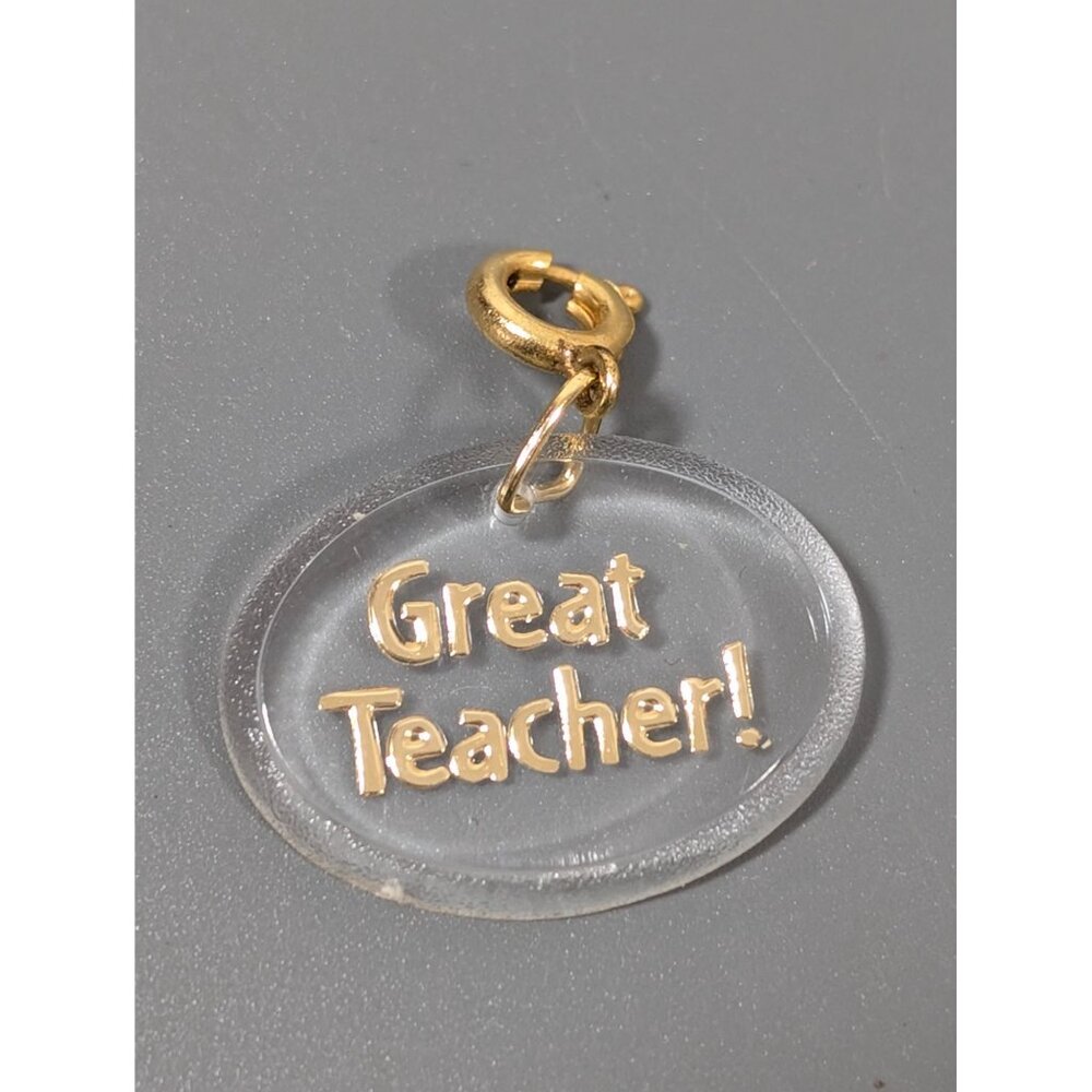 Vintage Hallmark‎ Great Teacher Clear Acrylic Gold Tone Charm